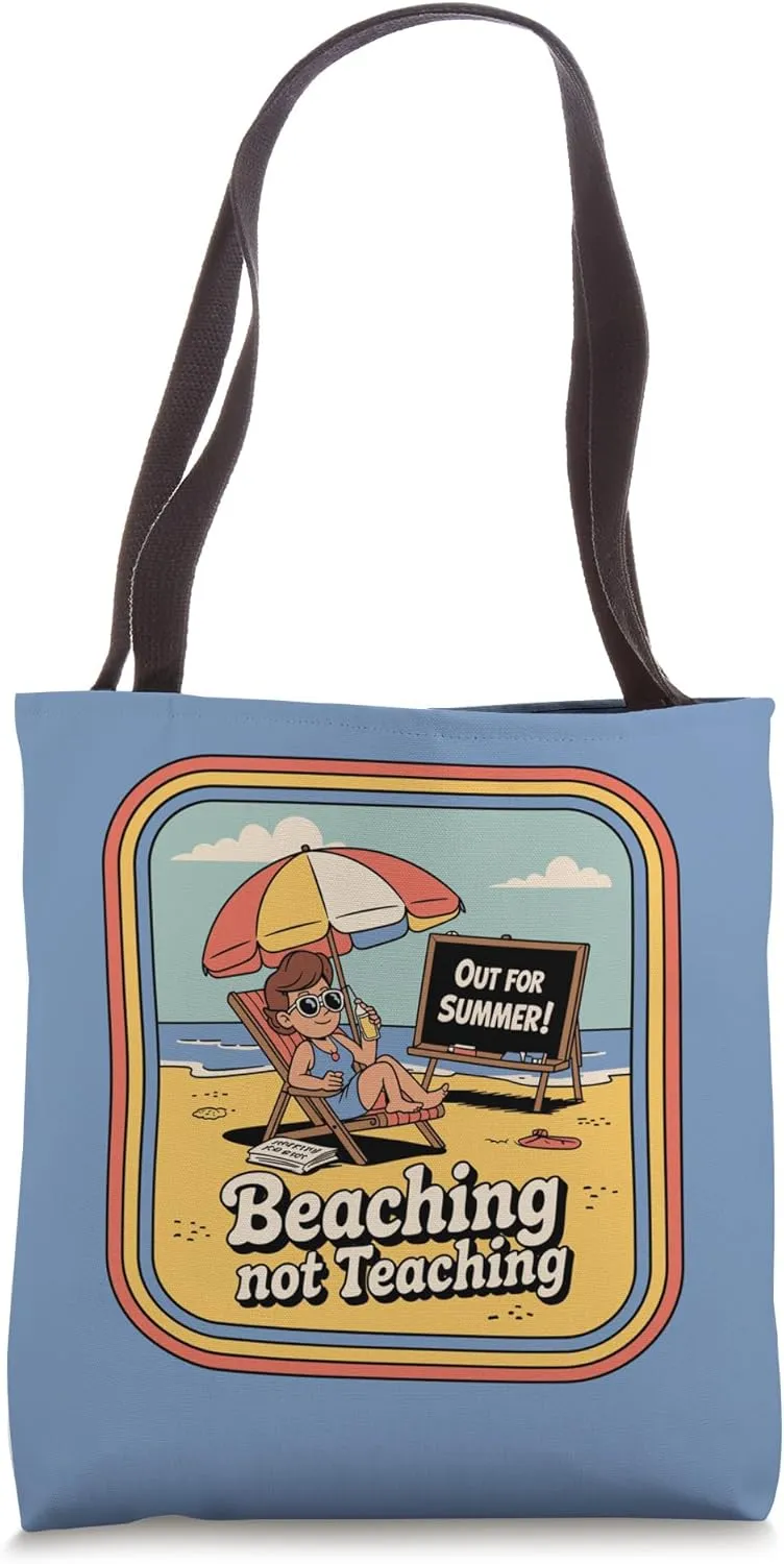 Beaching Not Teaching Retro Summer Break Teacher Design Tote Bag