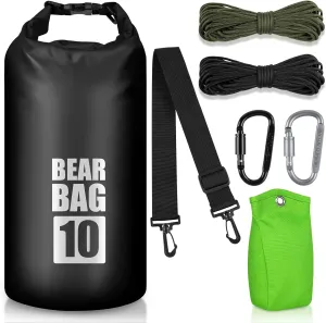Bear Food Bag Hanging System, Bear Bags for Food Backpacking, Ultralight 10L Waterproof Camping Bear Proof Food Storage Canister Pulley System with Paracord, Carabiner, Throw Bag