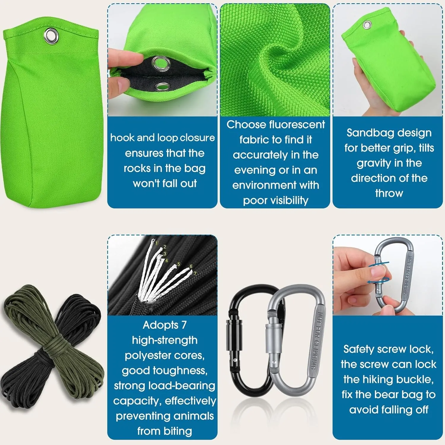 Bear Food Bag Hanging System, Bear Bags for Food Backpacking, Ultralight 10L Waterproof Camping Bear Proof Food Storage Canister Pulley System with Paracord, Carabiner, Throw Bag