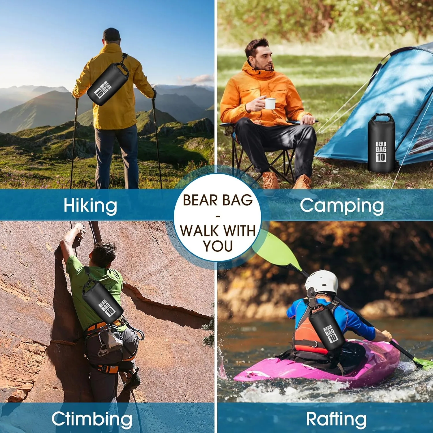 Bear Food Bag Hanging System, Bear Bags for Food Backpacking, Ultralight 10L Waterproof Camping Bear Proof Food Storage Canister Pulley System with Paracord, Carabiner, Throw Bag