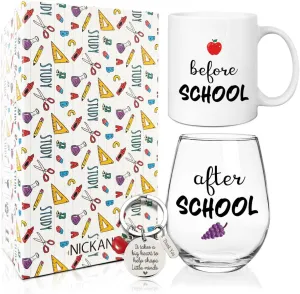Before School After School Mug and Glass | Funny Appreciation Teacher Gifts From Student on Teachers Day, First/Last Day of School, Christmas, Valentine Day for Daycare, Kindergarten,Professor