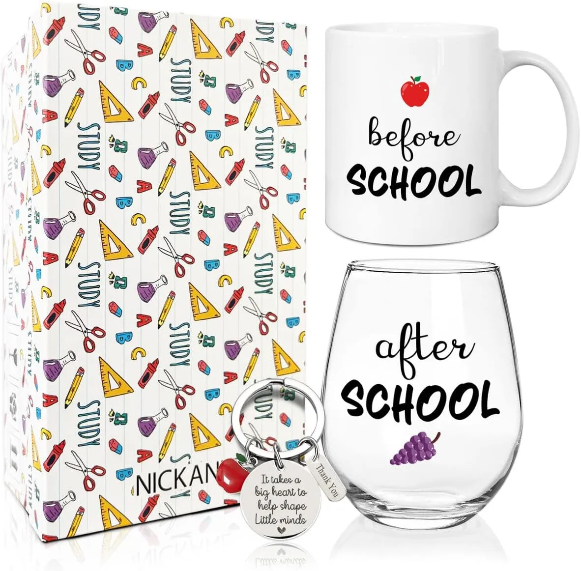 Before School After School Mug and Glass | Funny Appreciation Teacher Gifts From Student on Teachers Day, First/Last Day of School, Christmas, Valentine Day for Daycare, Kindergarten,Professor