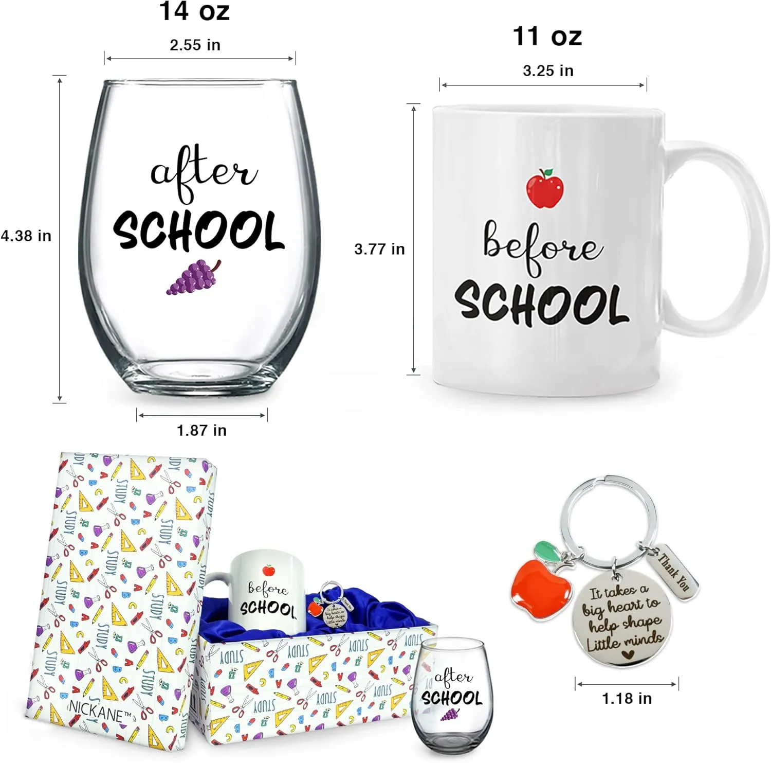 Before School After School Mug and Glass | Funny Appreciation Teacher Gifts From Student on Teachers Day, First/Last Day of School, Christmas, Valentine Day for Daycare, Kindergarten,Professor