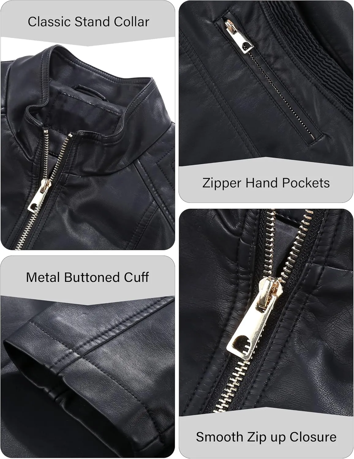 Bellivera Faux Leather Jacket Women Motorcycle Zipper Bomber PU Bike Coat with Pockets