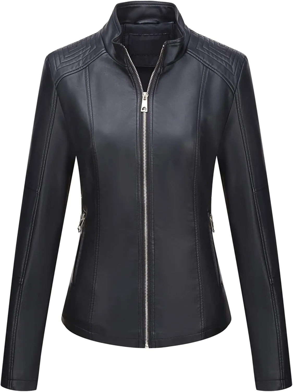 Bellivera Faux Leather Jacket Women Motorcycle Zipper Bomber PU Bike Coat with Pockets