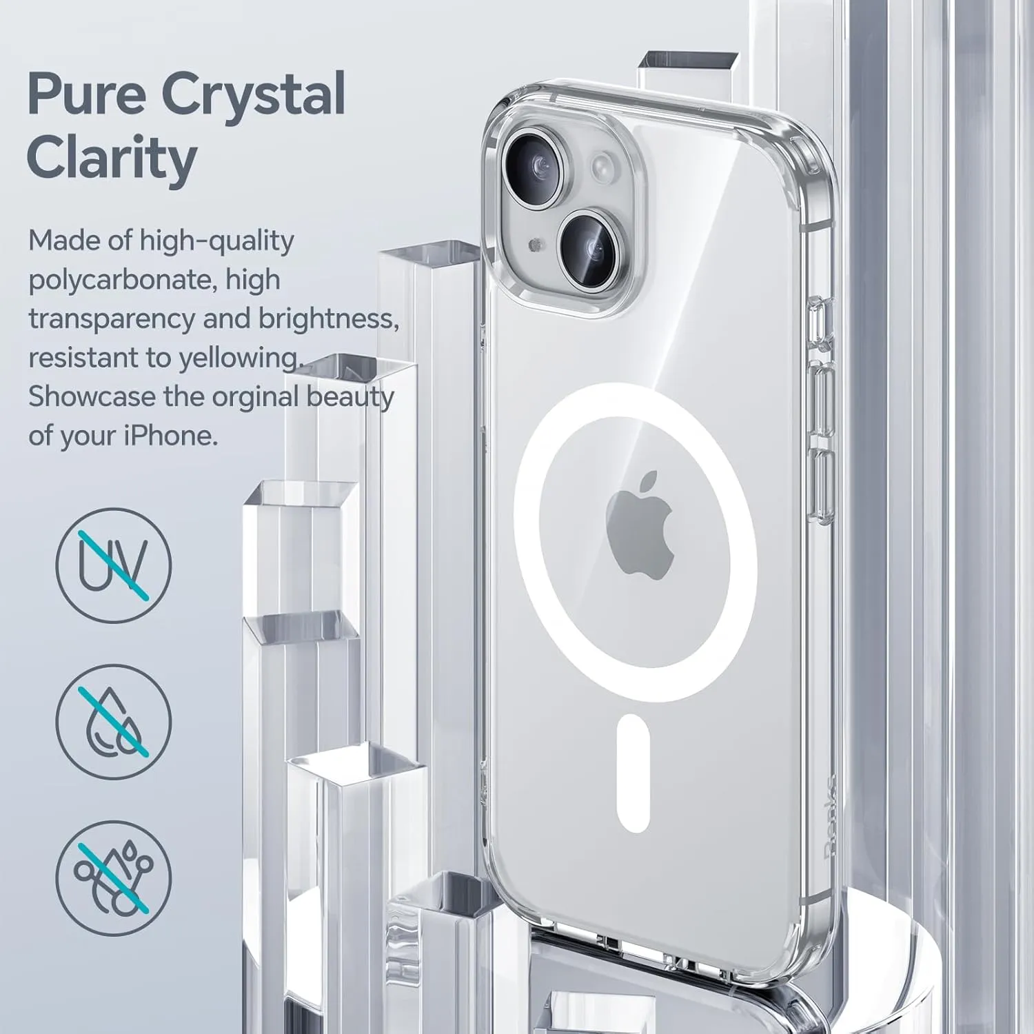BENKS Lucent Pro iPhone 15 Case Clear, Compatible with MagSafe, [Military-Grade Drop Protection] Shockproof Phone Case, Yellowing Resistant Transparent Magnetic Case with Lanyard Hole