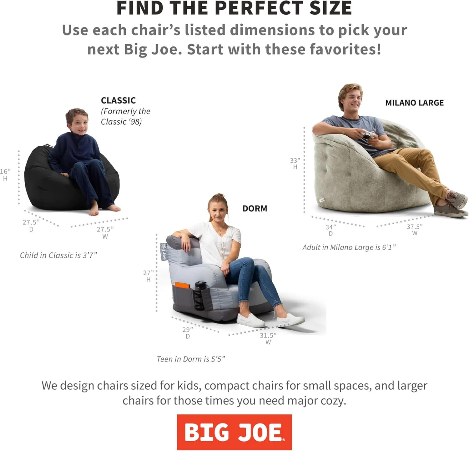Big Joe Classic Bean Bag Chair, Black Smartmax, Durable Polyester Nylon Blend, 2 feet Round