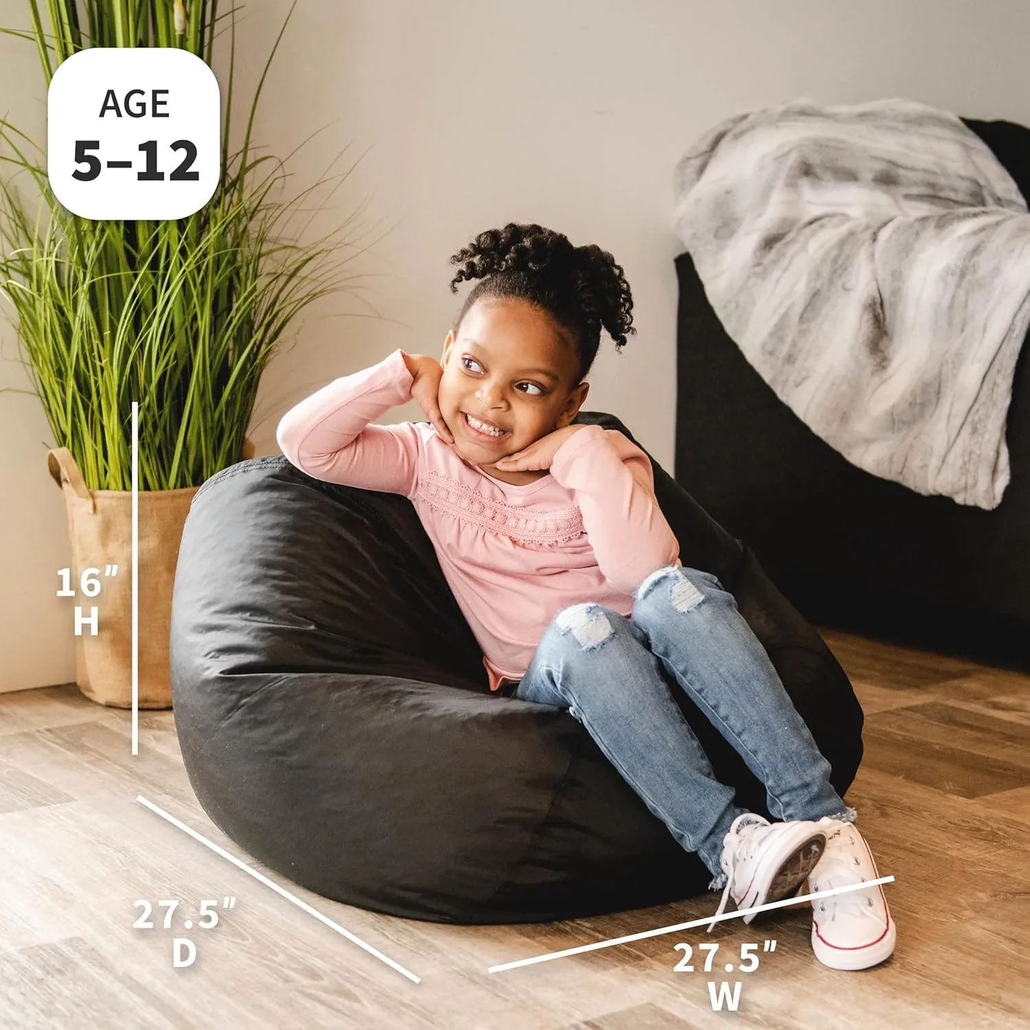 Big Joe Classic Bean Bag Chair, Black Smartmax, Durable Polyester Nylon Blend, 2 feet Round