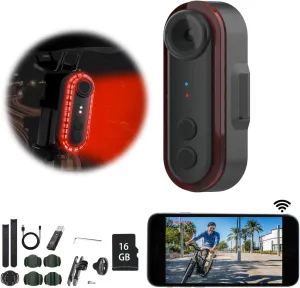 Bike Rear View Camera with Tail Light APP Control 1080P 150° Wide Angle Bicycle Camera IPX6 Waterproof 3500mAh USB-C Rechargeable for Mountain Road Bike E-Bikes