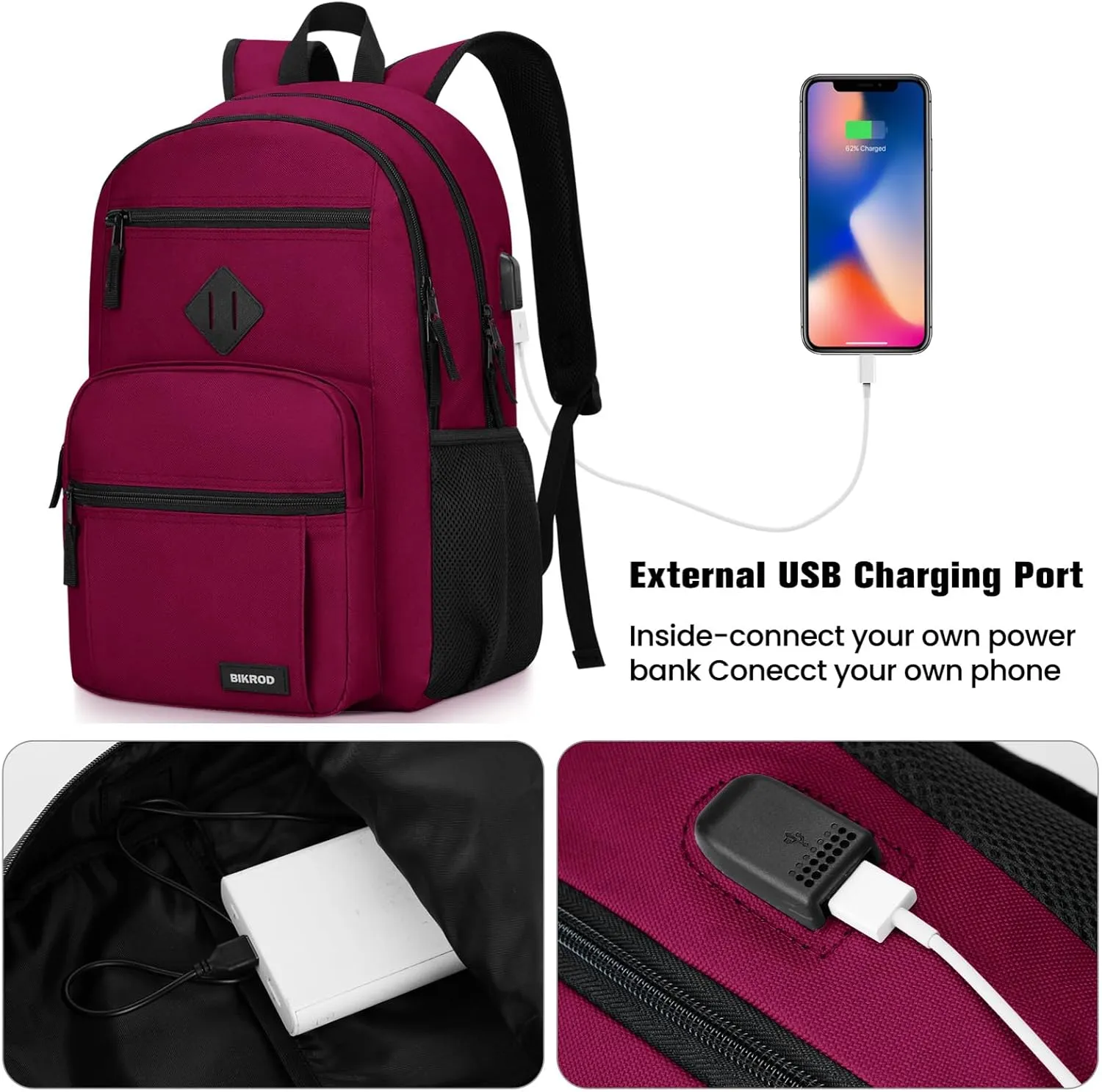 BIKROD Backpack for Girls Women, School Backpack for Teen Boys, Lightweight Casual High School Bookbag, Daily-use Travel Laptop Backpack with USB Charging Port Fits 15.6 Inch Notebook