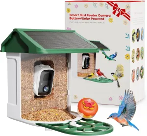 Bird Feeder with Camera-2K Live Video, Solar-Powered, Smart AI Identify Birds, 2L Food Capacity, Arrived Alerts, Bird Videos Storage, Mini Hummingbird Feeder for Watching Birds Outdoor (Green)