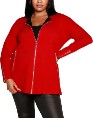 Black Label Plus Size Moto Sweater Jacket Belldini Red/Black 3X