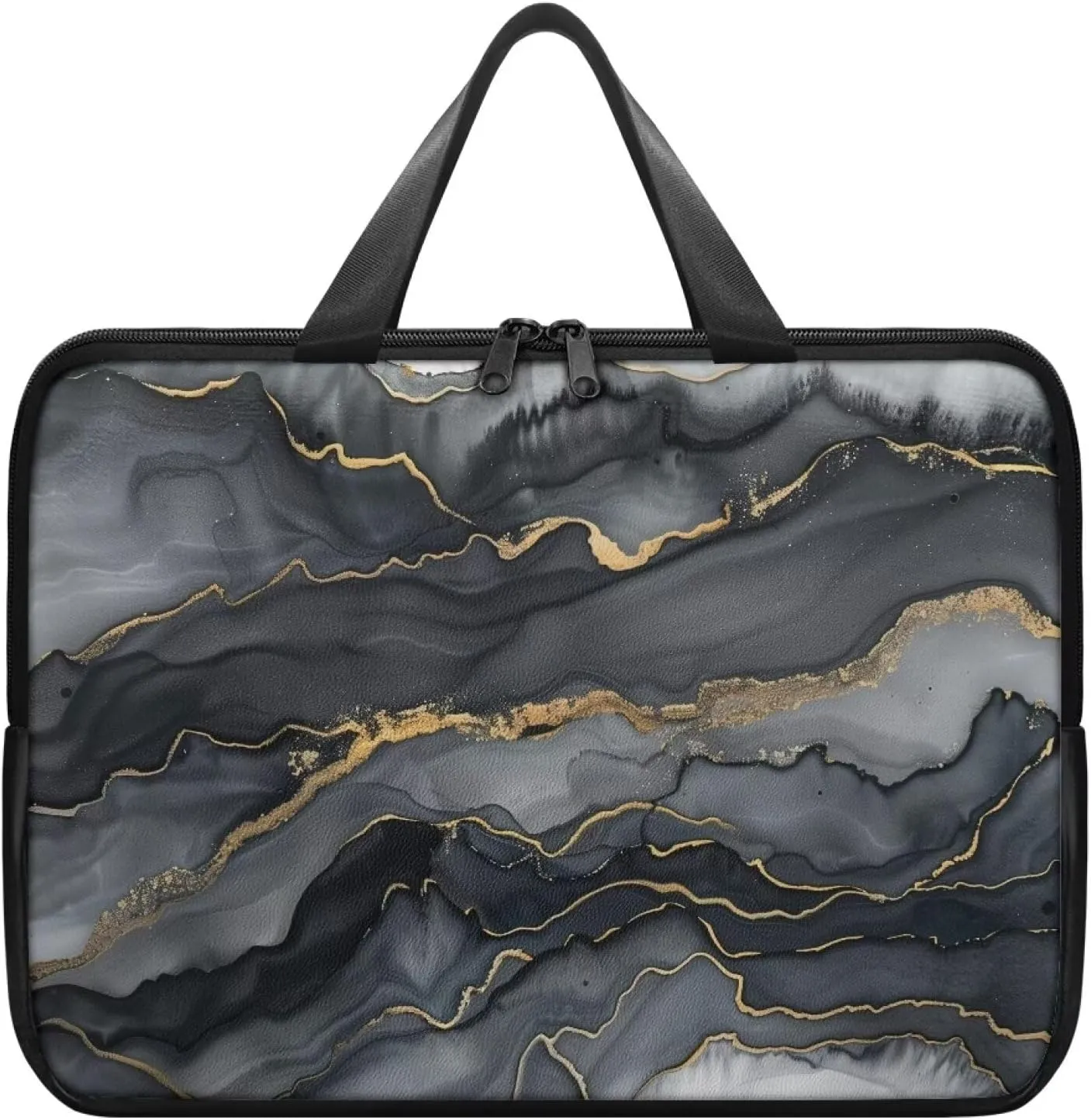 Black Marble Texture Laptop Case Slim Portable Monitor Protective Cover with Top Handle, Traveling Computer Carrying Bag Laptop Sleeve, 13 Inch Laptop Handbag for Daily Office Use