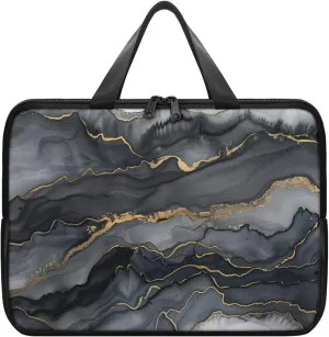 Black Marble Texture Laptop Case Slim Portable Monitor Protective Cover with Top Handle, Traveling Computer Carrying Bag Laptop Sleeve, 13 Inch Laptop Handbag for Daily Office Use