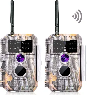 BLAZEVIDEO 2-Pack Wireless Trail Camera WiFi Stealth Camouflage Game & Wildlife Cameras Night Vision for Hunting 24MP 1296P Wildlife Deer Camera No Flash Motion Activated IP66 Waterproof & Time Lapse