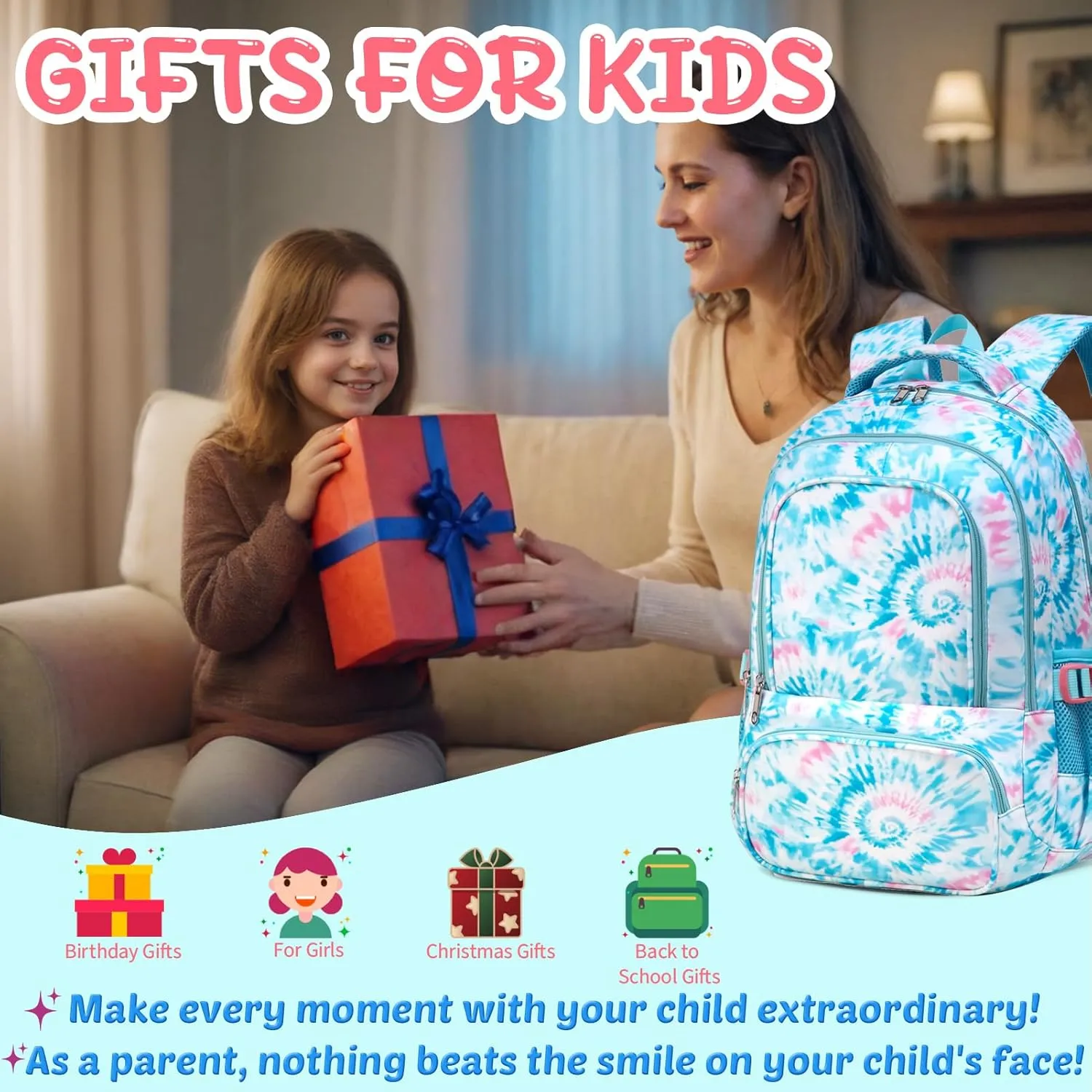 BLUEFAIRY Girls Backpack with Lunch Box for Kids Primary Elemenatry School Bag Set Middle School Bookbags Set for Teens Childs Back to School Gifts 2 Pcs Blue