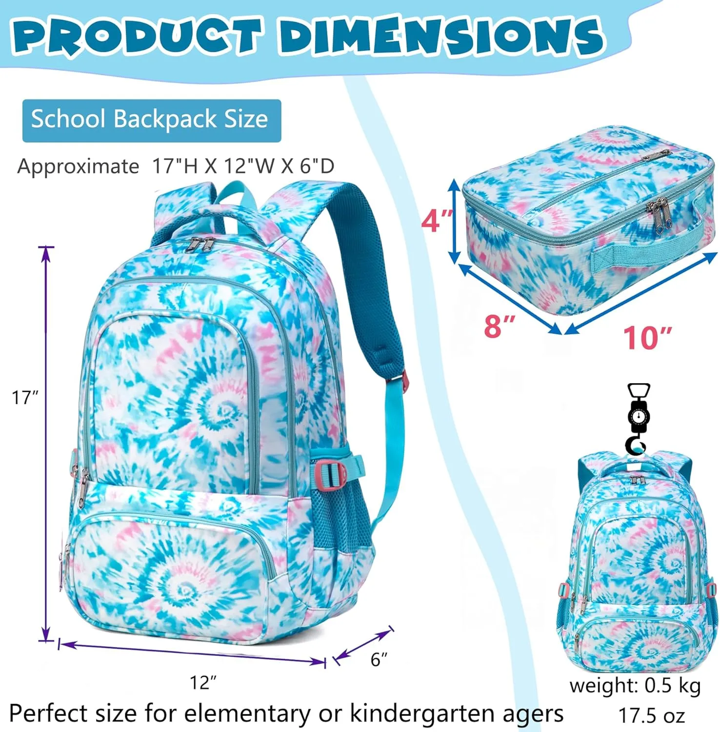 BLUEFAIRY Girls Backpack with Lunch Box for Kids Primary Elemenatry School Bag Set Middle School Bookbags Set for Teens Childs Back to School Gifts 2 Pcs Blue