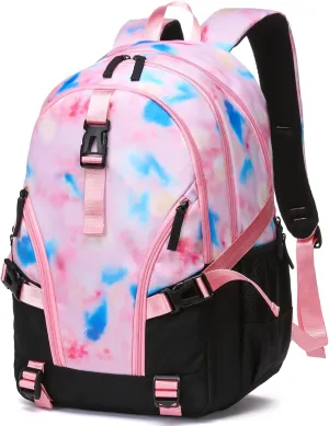 BLUEFAIRY High School Backpack for Girls Middle School Bookbag Teens Back to School Bag for College with Large Compartment Mochilas para Niñas Adolescentes 18" Tie Dye Pink