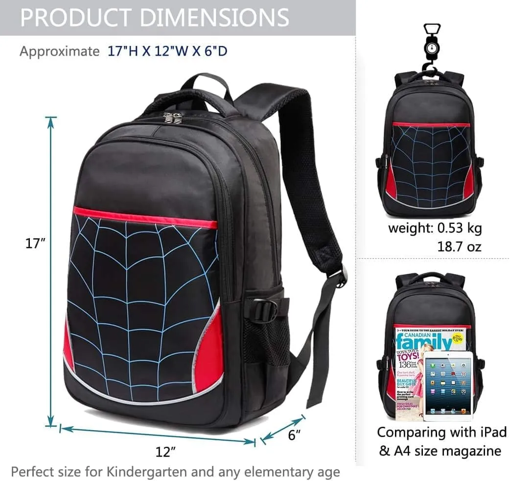BLUEFAIRY Kids Backpack for Boys Elementary School Bags Kindergarten Primary School Bags Bookbags Back to School Book Bags Gifts Large Campartments Mochilas para Niños 17" Black
