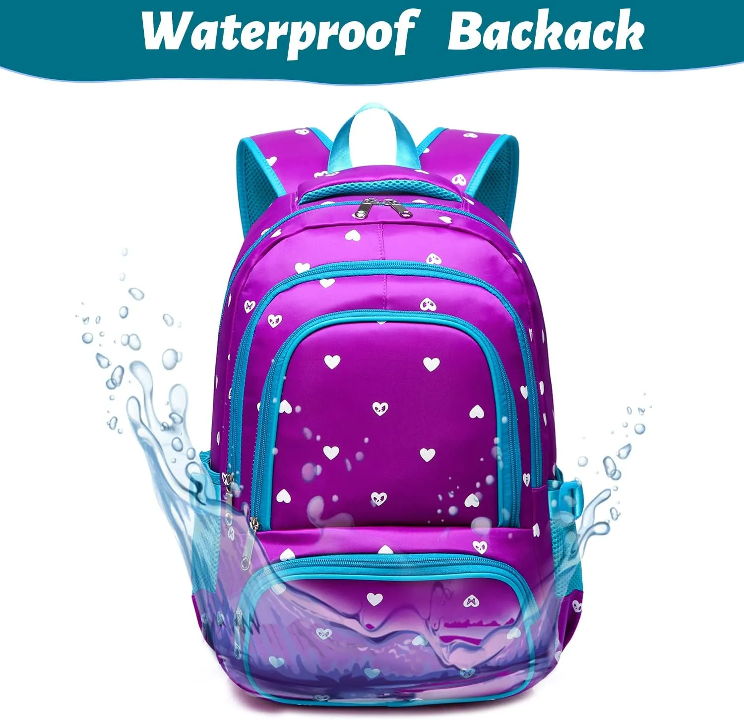 BLUEFAIRY Kids Backpack for Girls Primary Elementary School Bag Bookbag for Childs Book Bag Mochilas Escolares para Niñas de 4-6 Back to School Cute Gifts 17" Heart Print/Purple