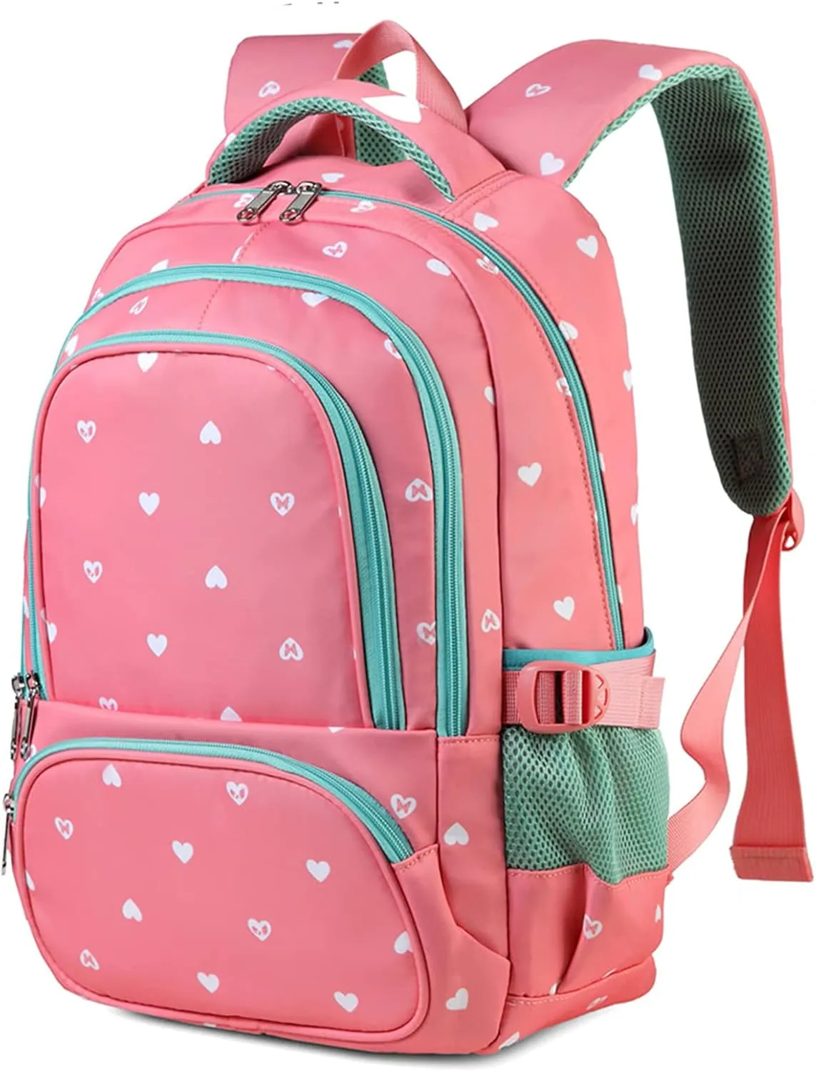 BLUEFAIRY Lightweight Water Resistant Backpack for Girls, Pink, 5-9 Years, Laptop Compartment, Adjustable Shoulder Straps, Breathable Mesh