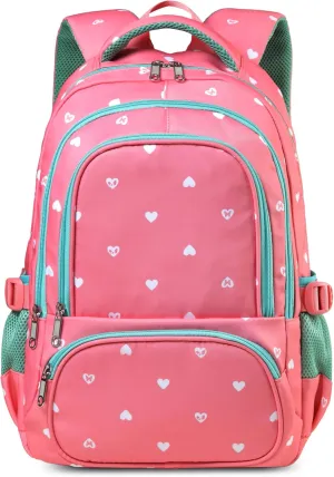 BLUEFAIRY Lightweight Water Resistant Backpack for Girls, Pink, 5-9 Years, Laptop Compartment, Adjustable Shoulder Straps, Breathable Mesh