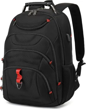 Boavan Laptop Backpack for men, 17.3 inch Laptop Bag with USB Port, Waterproof Travel Work Backpack Purse, Anti-Theft Teacher Nurse Doctor Casual Bookbags Office Business backpack ，Black