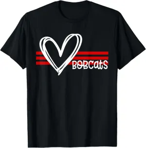 Bobcats Team Pride School Spirit White Red Heart Shirt T-Shirt