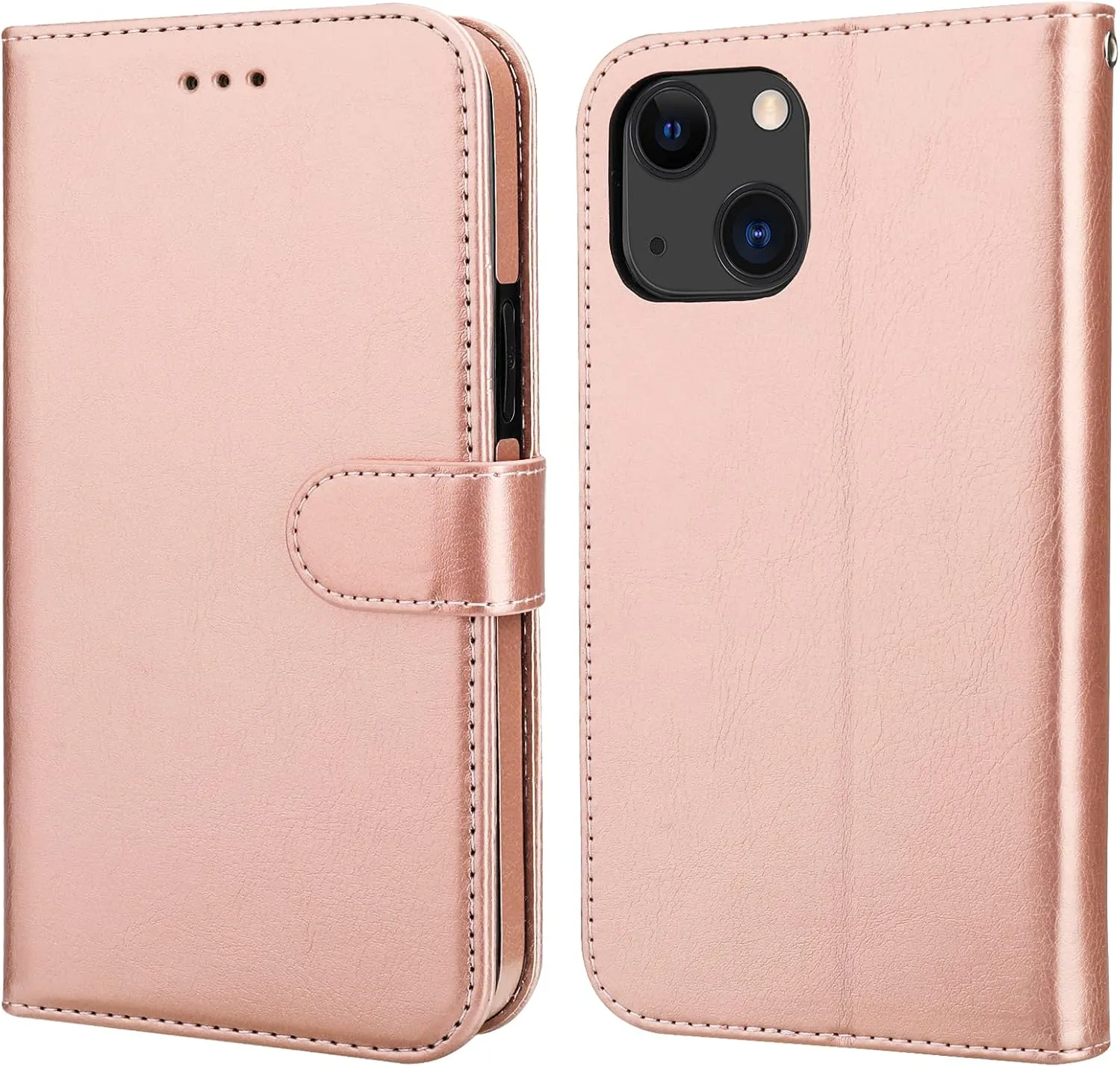 Bocasal Detachable Wallet Case for iPhone 13 RFID Blocking Card Slots Holder Premium PU Leather Magnetic Kickstand Shockproof Wrist Strap Removable Flip Protective Cover 5G 6.1 inch (Rose Gold)