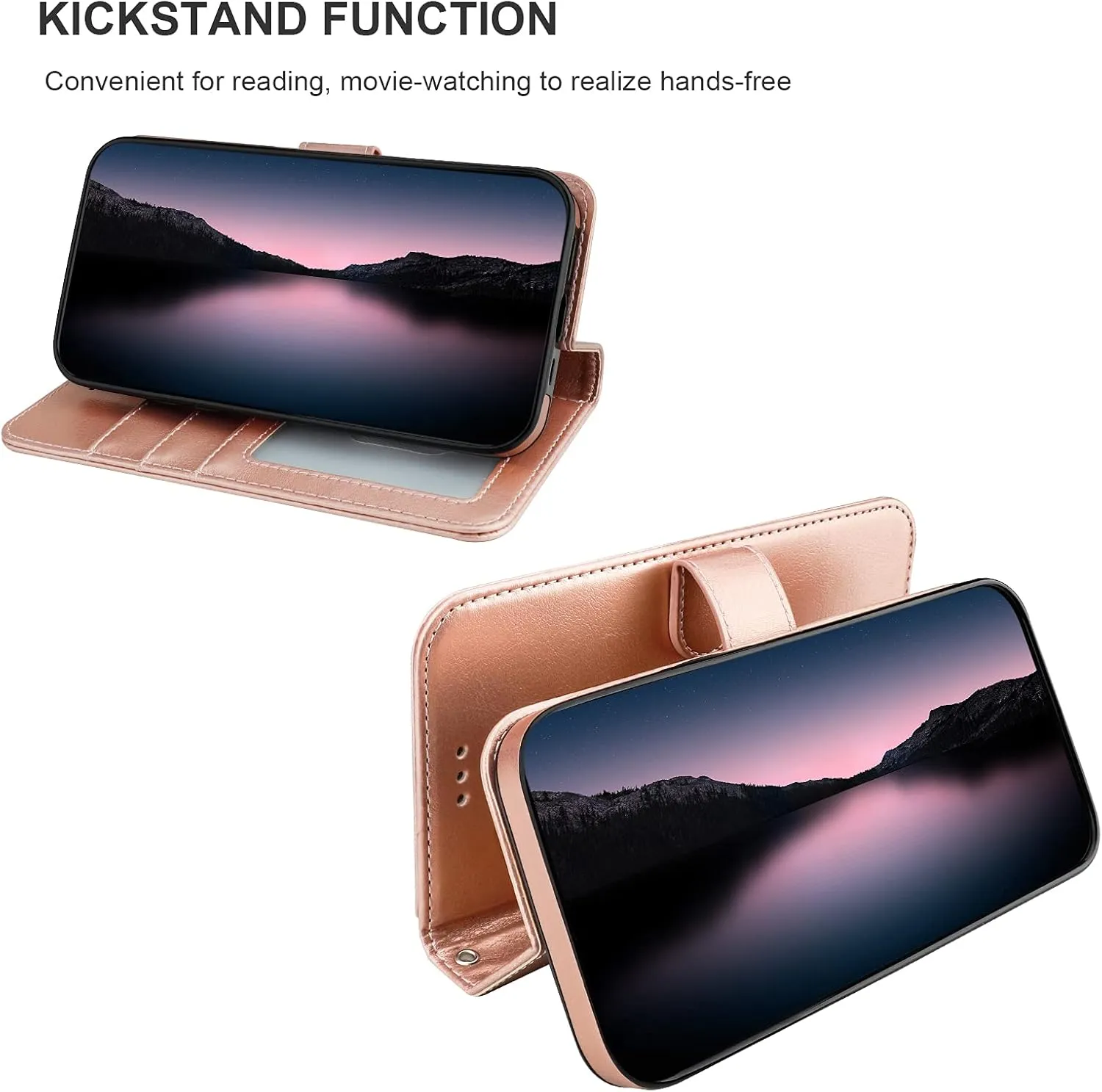 Bocasal Detachable Wallet Case for iPhone 13 RFID Blocking Card Slots Holder Premium PU Leather Magnetic Kickstand Shockproof Wrist Strap Removable Flip Protective Cover 5G 6.1 inch (Rose Gold)