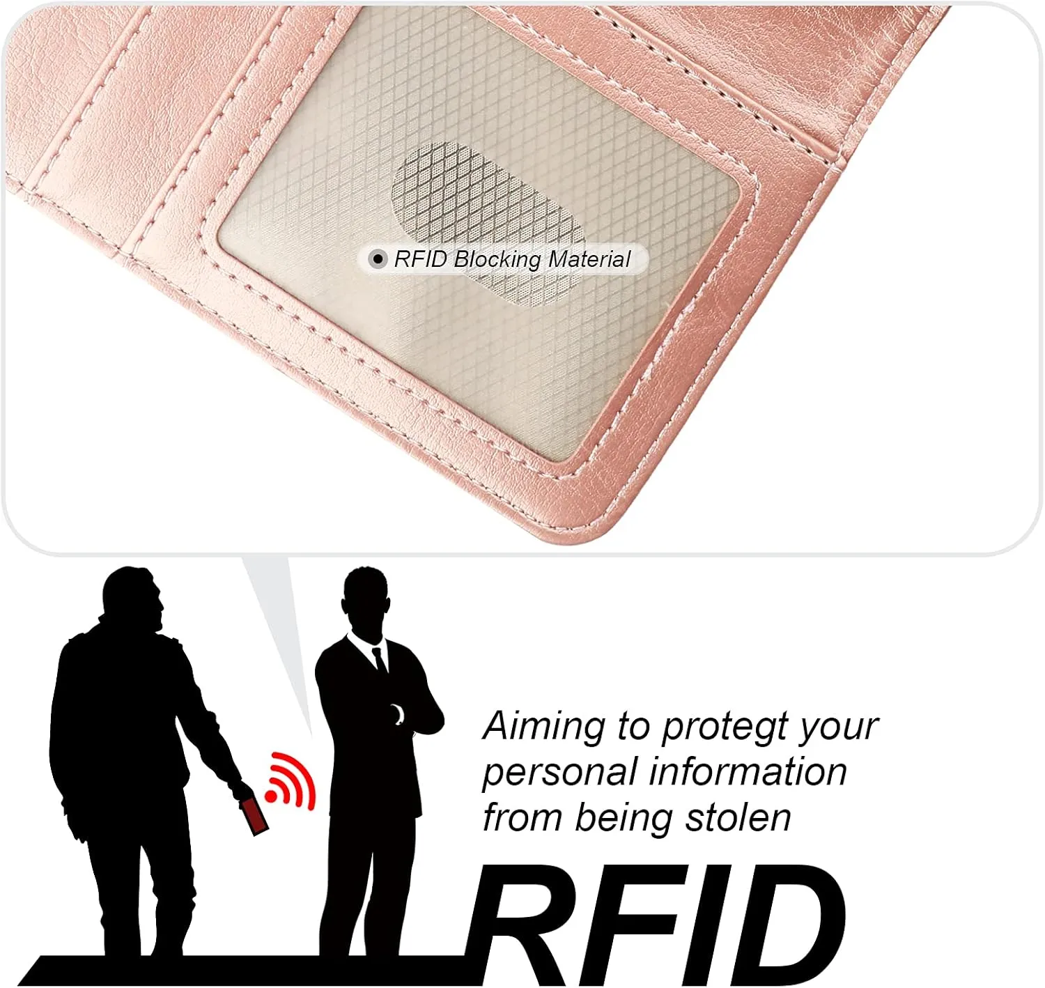 Bocasal Detachable Wallet Case for iPhone 13 RFID Blocking Card Slots Holder Premium PU Leather Magnetic Kickstand Shockproof Wrist Strap Removable Flip Protective Cover 5G 6.1 inch (Rose Gold)