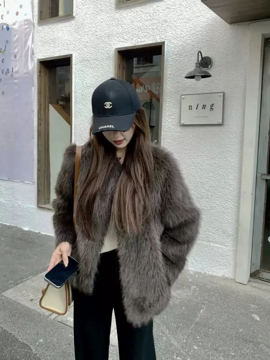 Boho Dark Grey Leather And Fur Coats Winter