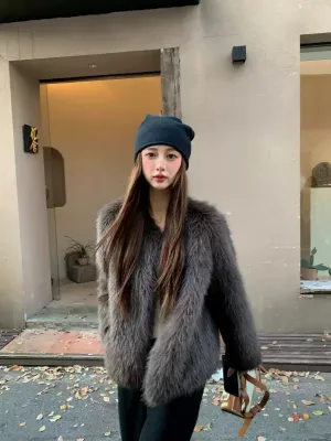 Boho Dark Grey Leather And Fur Coats Winter