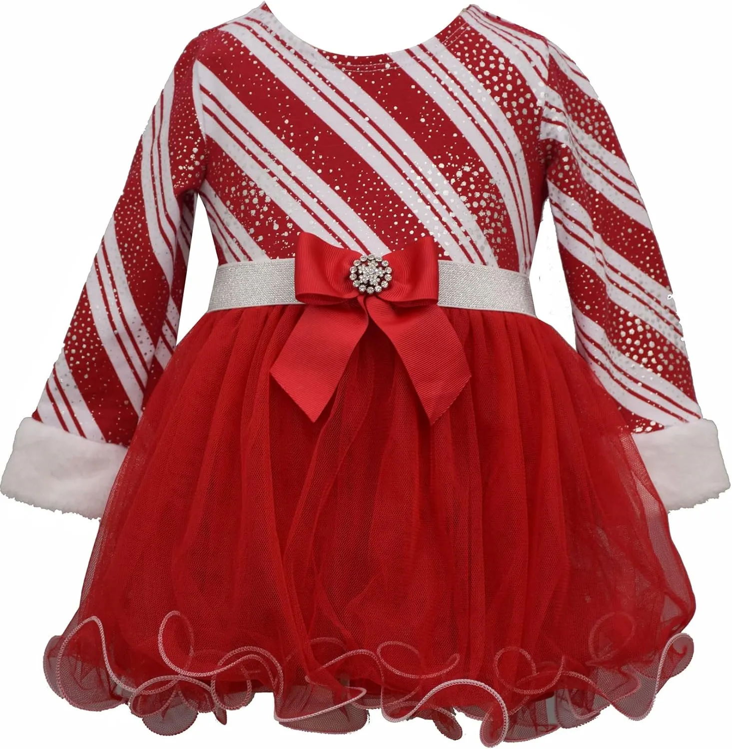Bonnie Jean Girl's Christmas Holiday Dress - Candy Cane Striped Santa Dress for Baby Toddler Little and Big Girls
