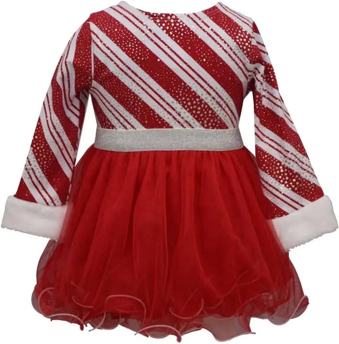 Bonnie Jean Girl's Christmas Holiday Dress - Candy Cane Striped Santa Dress for Baby Toddler Little and Big Girls