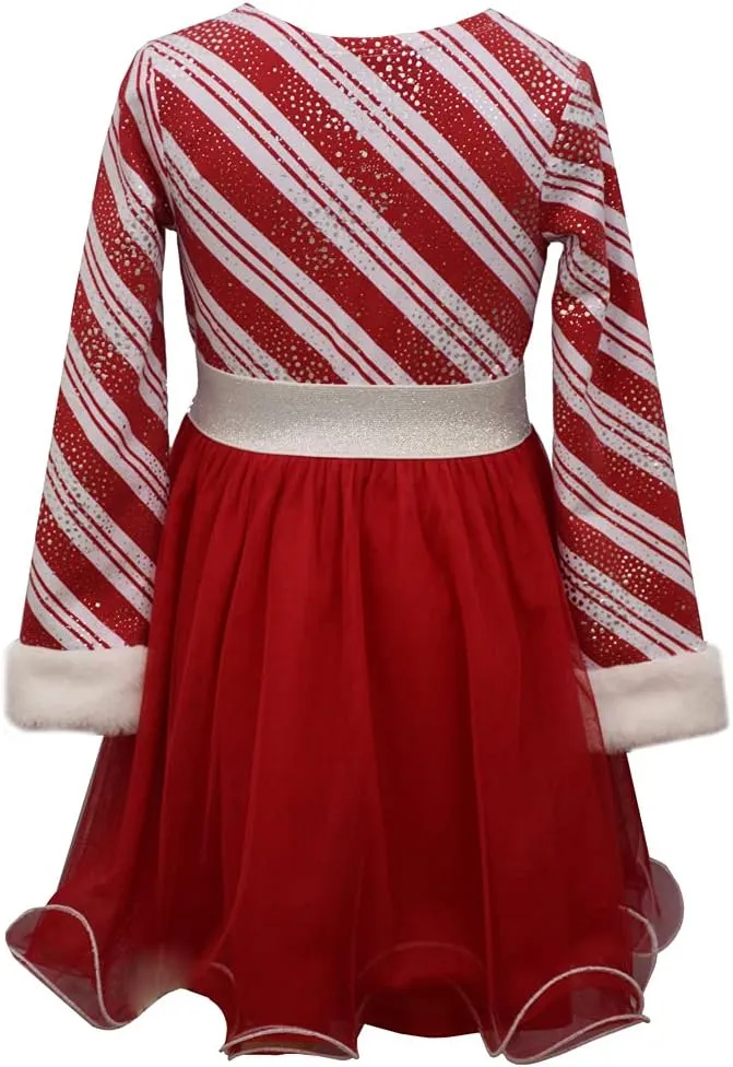 Bonnie Jean Girl's Christmas Holiday Dress - Candy Cane Striped Santa Dress for Baby Toddler Little and Big Girls
