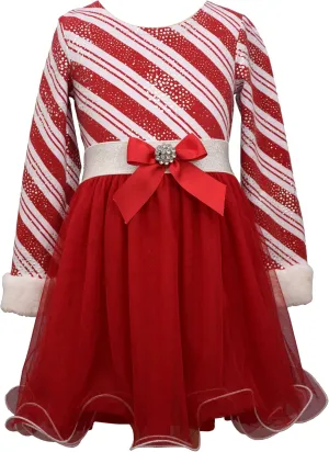 Bonnie Jean Girl's Christmas Holiday Dress - Candy Cane Striped Santa Dress for Baby Toddler Little and Big Girls