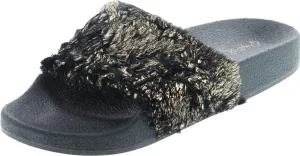 Booboo-07 Women Metallic Faux Fur Slide Casual Lounging Trendy Furry Slipper