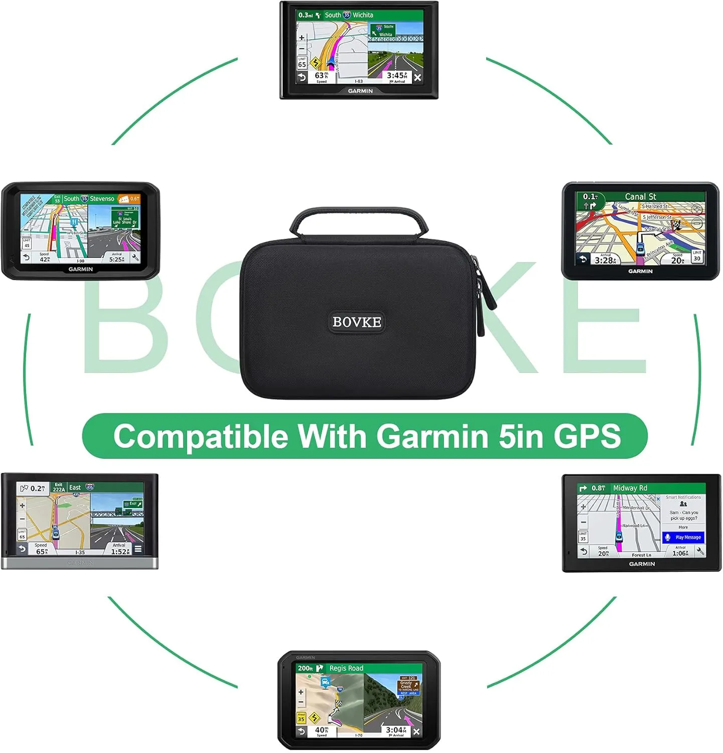 BOVKE GPS Case for 5-5.5" inch GPS Navigator Garmin Drive 52/Drive 51/53 DriveSmart 55/dezl OTR500/zumo 396 LMT-S/Garmin zūmo XT GPS Navigation System, Mesh Pocket for Car Charger, USB Cables, Black