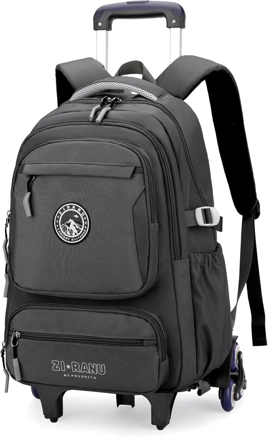 Boys Backpack with 6 Wheels, Rolling Backpack for Boys Elementary Middle Junior School Bookbags, Grey
