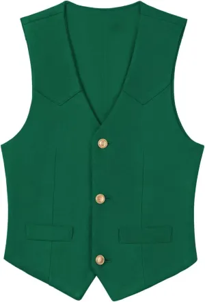 Boys Vest Leather Western Cowboy Dress Vests with Pockets Vintage Suede V Neck Formal Wedding Waistcoat