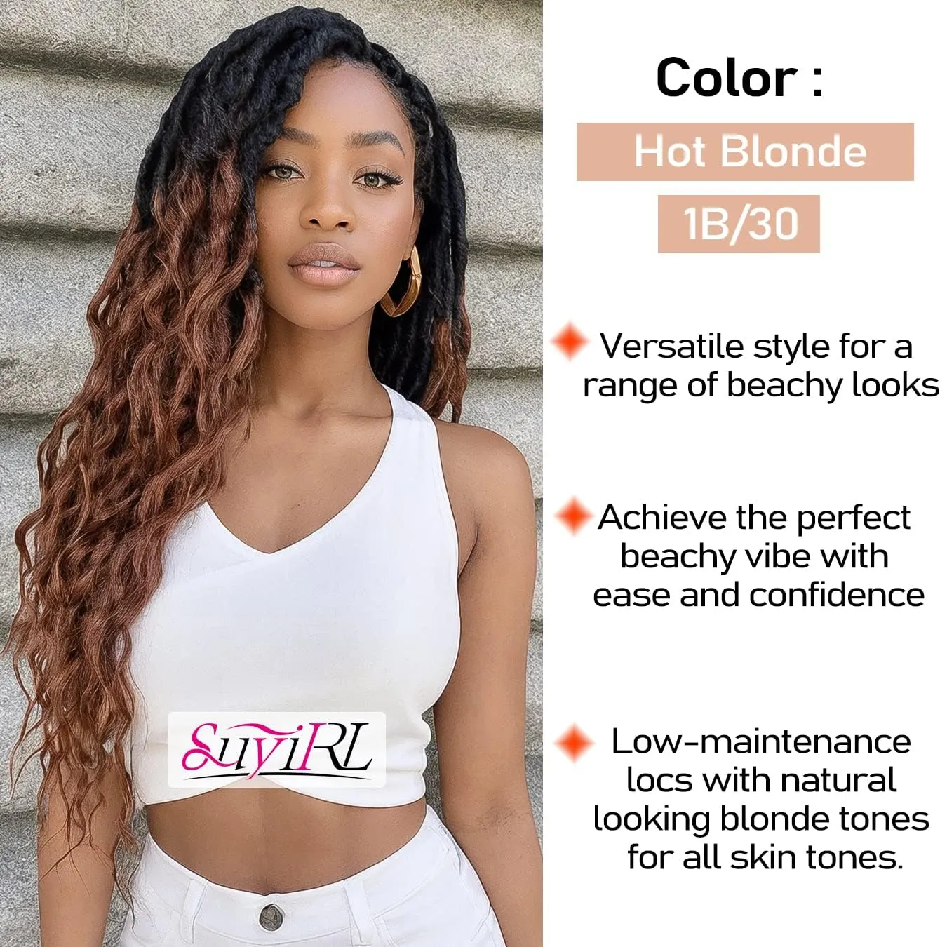 Brown Faux Locs Crochet Hair For Black Women Soft Locs 24 Inch Goddess Crochet Hair Curly Ends Dreadlocks Boho Style Synthetic Braiding Hair Extensions (6 Packs,1b/30)