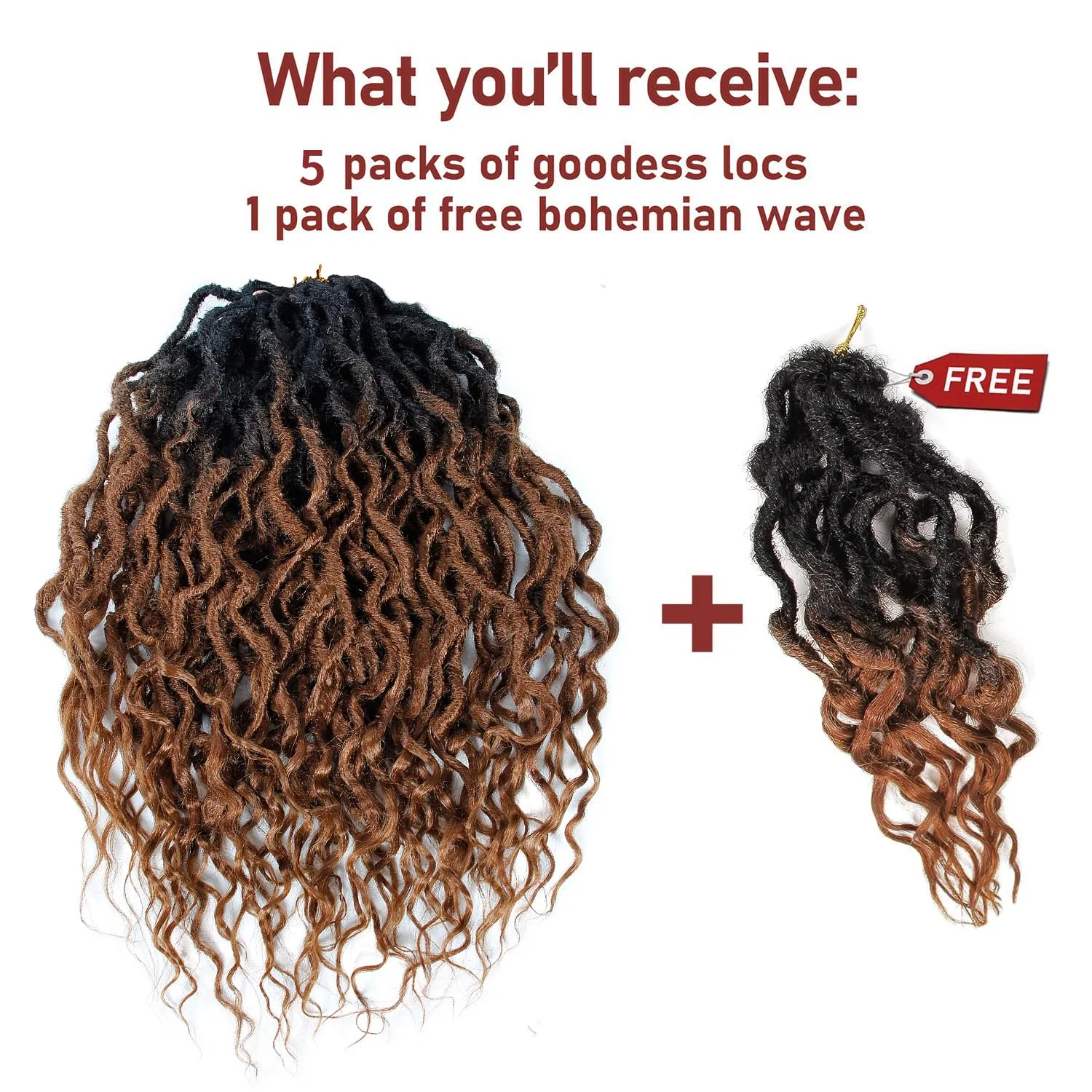 Brown Faux Locs Crochet Hair For Black Women Soft Locs 24 Inch Goddess Crochet Hair Curly Ends Dreadlocks Boho Style Synthetic Braiding Hair Extensions (6 Packs,1b/30)