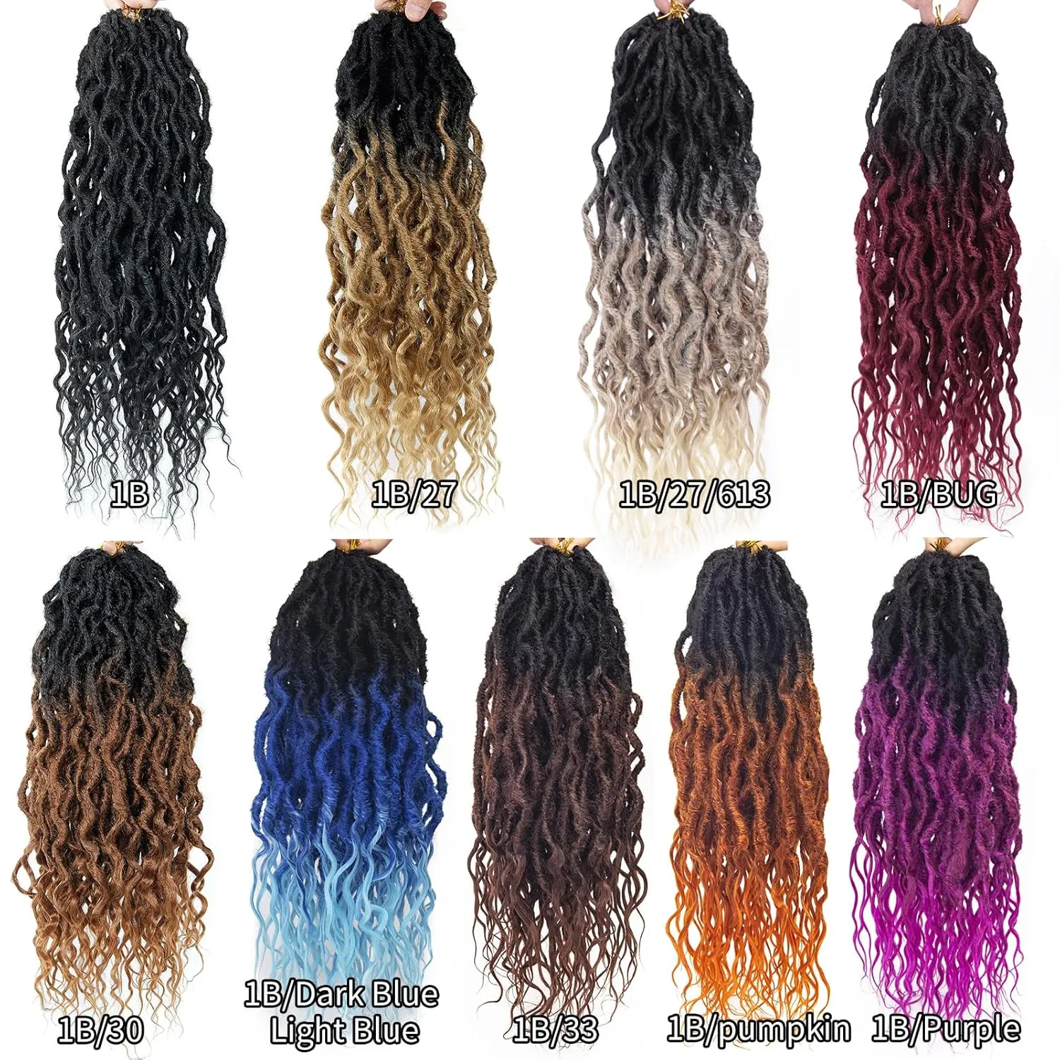 Brown Faux Locs Crochet Hair For Black Women Soft Locs 24 Inch Goddess Crochet Hair Curly Ends Dreadlocks Boho Style Synthetic Braiding Hair Extensions (6 Packs,1b/30)
