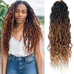 Brown Faux Locs Crochet Hair For Black Women Soft Locs 24 Inch Goddess Crochet Hair Curly Ends Dreadlocks Boho Style Synthetic Braiding Hair Extensions (6 Packs,1b/30)