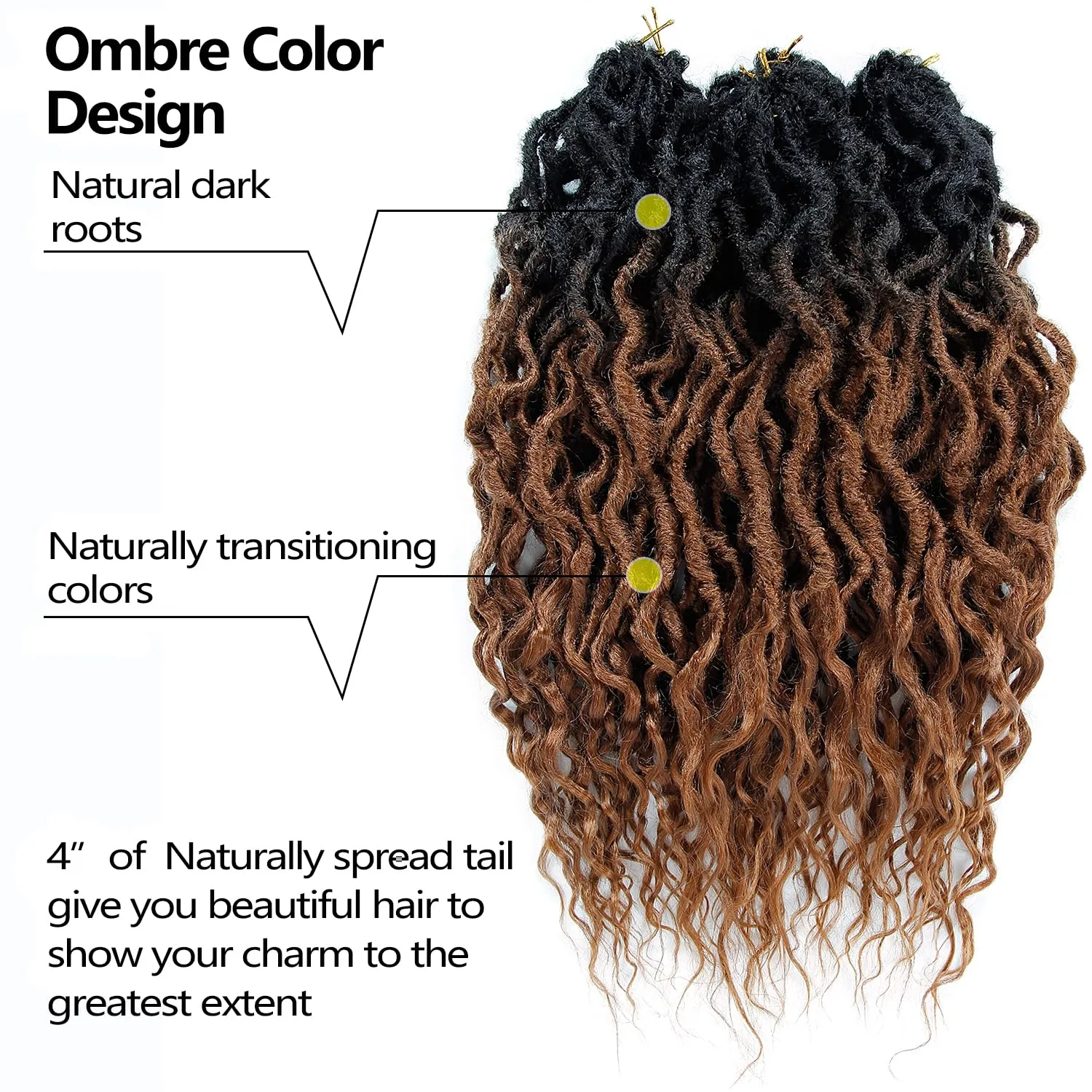 Brown Faux Locs Crochet Hair For Black Women Soft Locs 24 Inch Goddess Crochet Hair Curly Ends Dreadlocks Boho Style Synthetic Braiding Hair Extensions (6 Packs,1b/30)