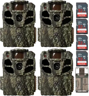 Browning Trail Cameras Dark Ops Extreme Cellular Game Camera with Infrared Night Vision, Wildlife Motion-Activated, Waterproof Bundle with Memory Card and USB Card Reader (4-Pack)