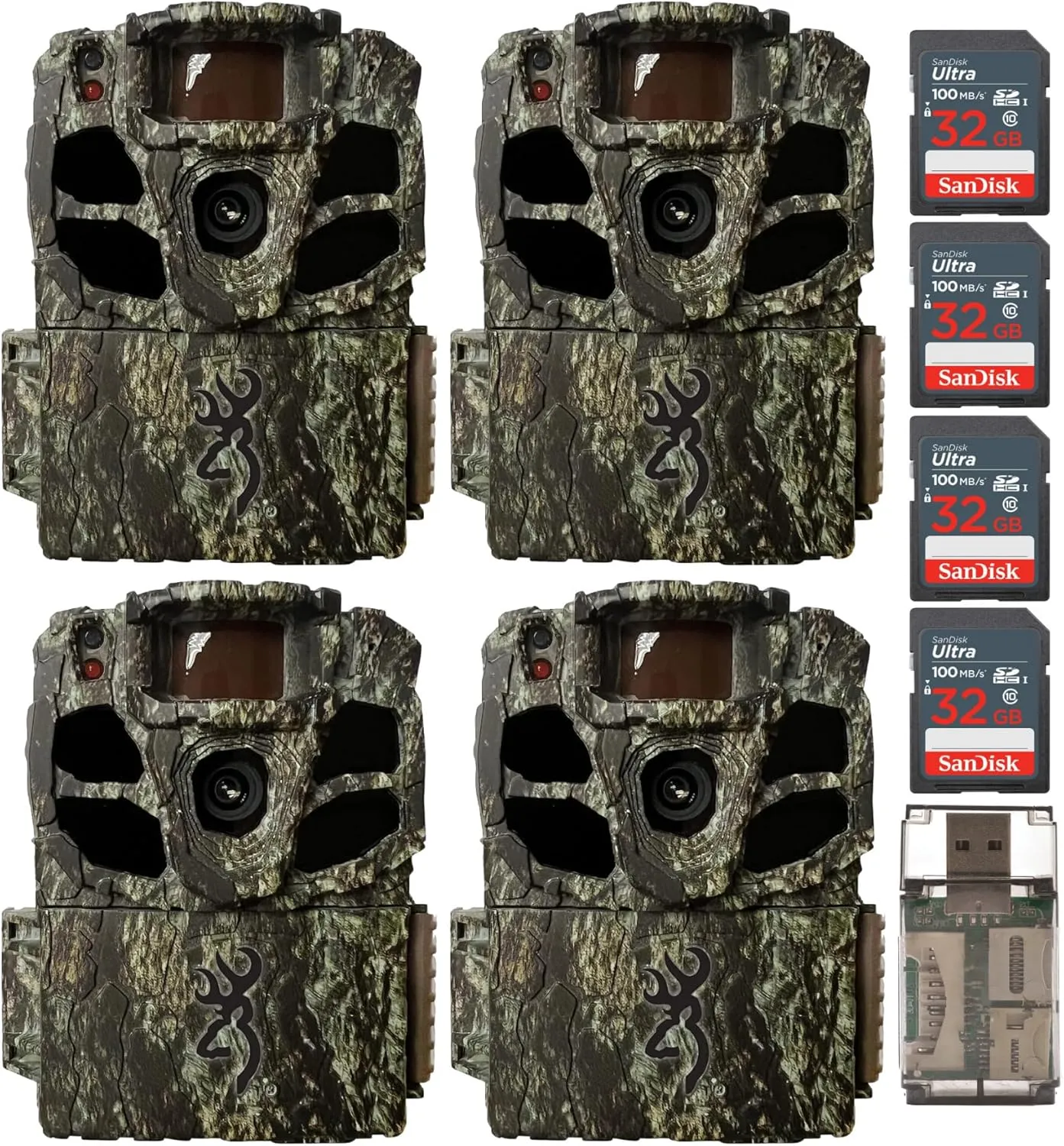 Browning Trail Cameras Dark Ops Extreme Cellular Game Camera with Infrared Night Vision, Wildlife Motion-Activated, Waterproof Bundle with Memory Card and USB Card Reader (4-Pack)