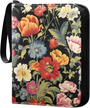Burbuja Colorful Florals Card Binder, 4 Pockets Trading Card Binder, Portable Card Albums Fits 400 Cards with 50 Removable Sleeves for Sport Cards Game Cards