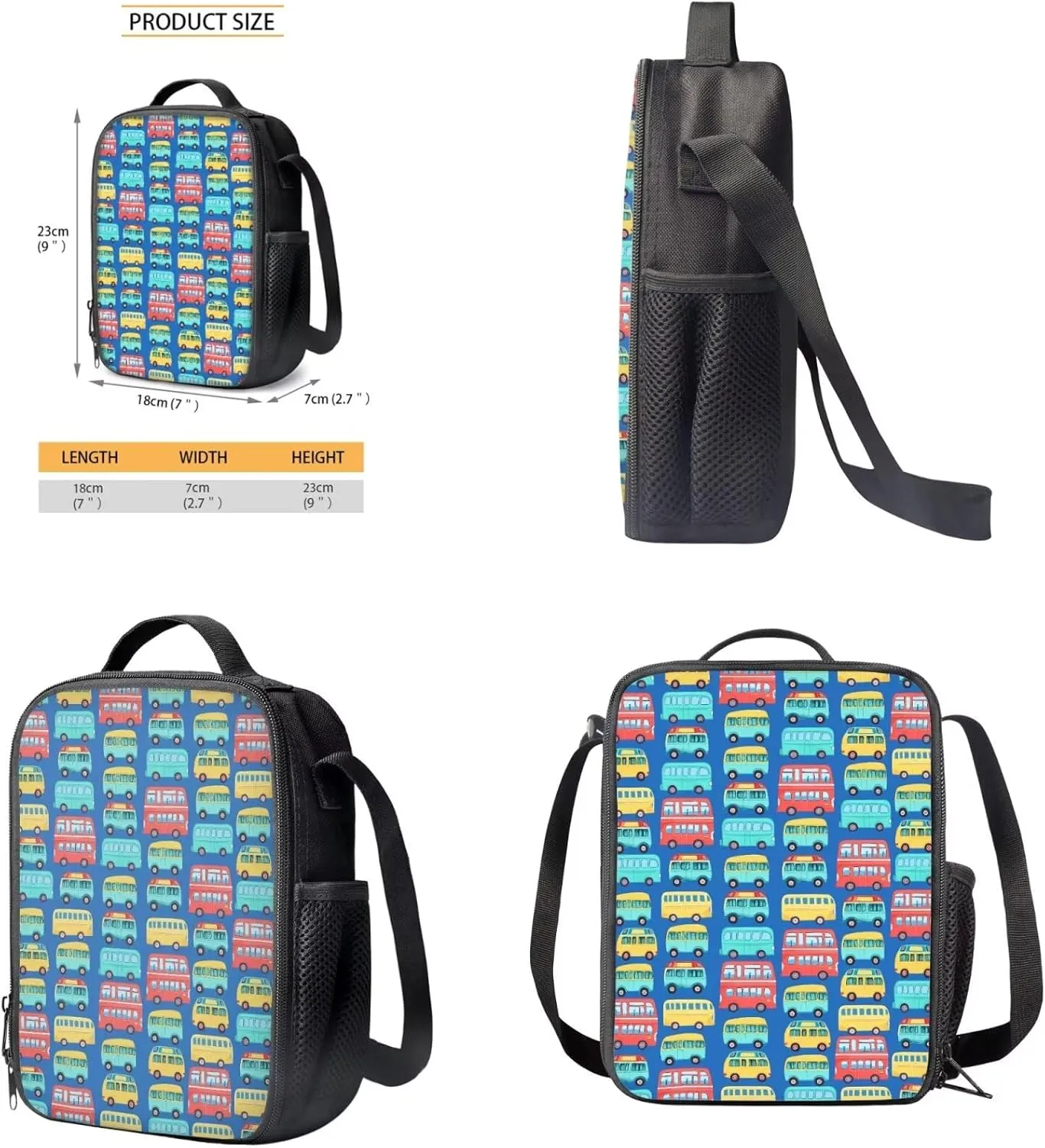 Buses Backpack for Boys with Lunch Box 4 in 1 Kids School Bag for Boys Ages 3-5 Large Capacity Bookbag for Kids for Kindergarten Preschool Casual Book Bag
